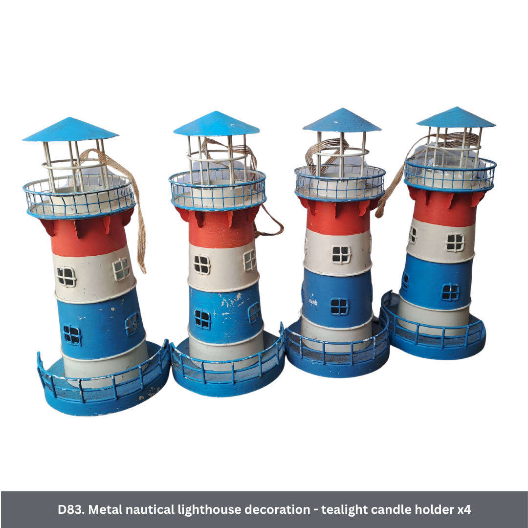Metal nautical lighthouse decoration - tealight candle holder x4