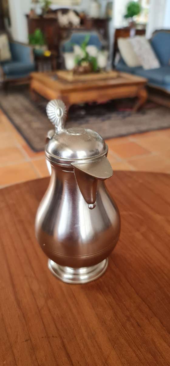 Vintage Metawa Holland pewter pitcher, likely from the 1930s-1940s.