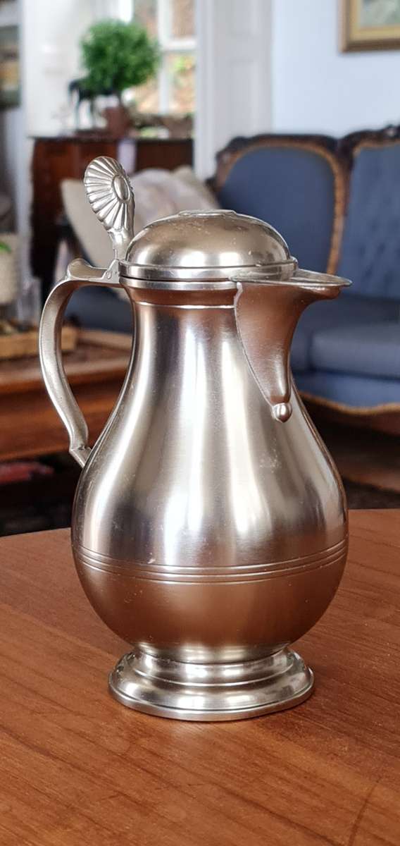 Vintage Metawa Holland pewter pitcher, likely from the 1930s-1940s.