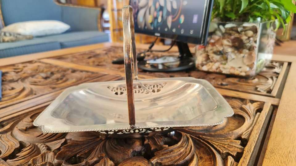 Silverplated Decorative Centerpiece Tray with Feet and Pierced Design