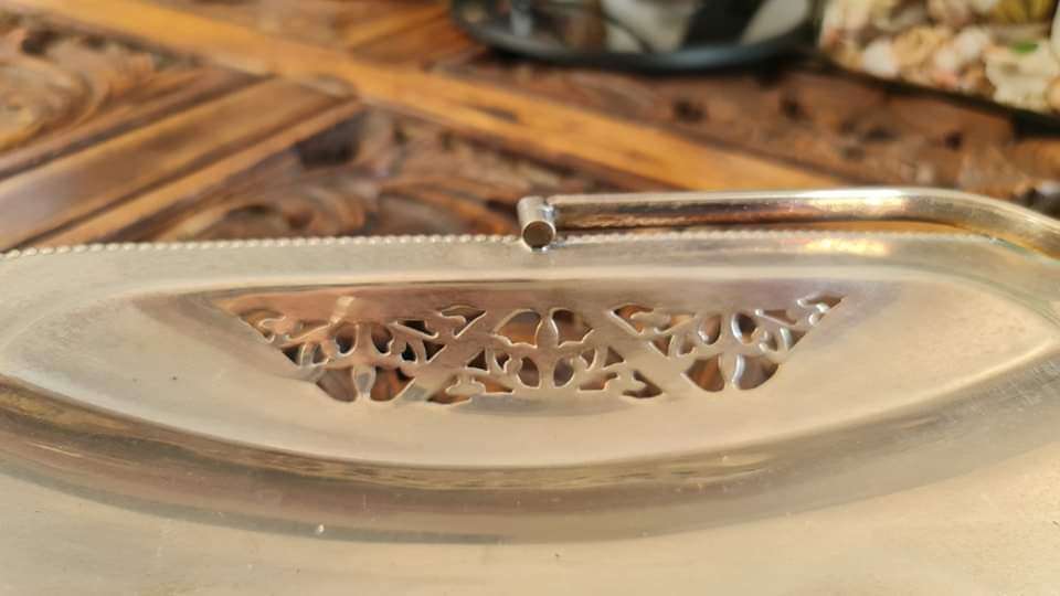 Silverplated Decorative Centerpiece Tray with Feet and Pierced Design