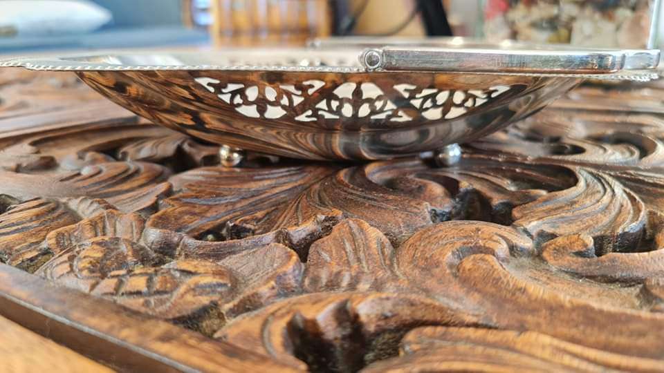 Silverplated Decorative Centerpiece Tray with Feet and Pierced Design