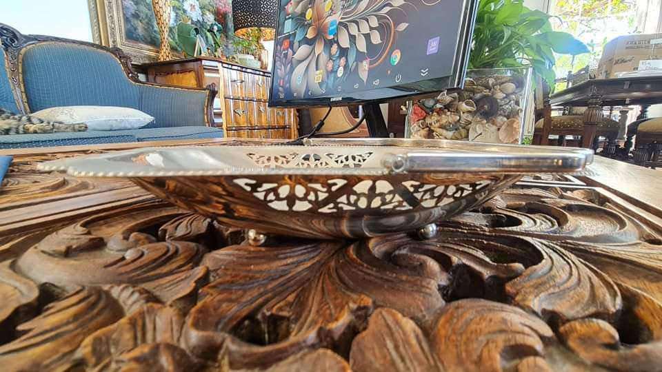 Silverplated Decorative Centerpiece Tray with Feet and Pierced Design
