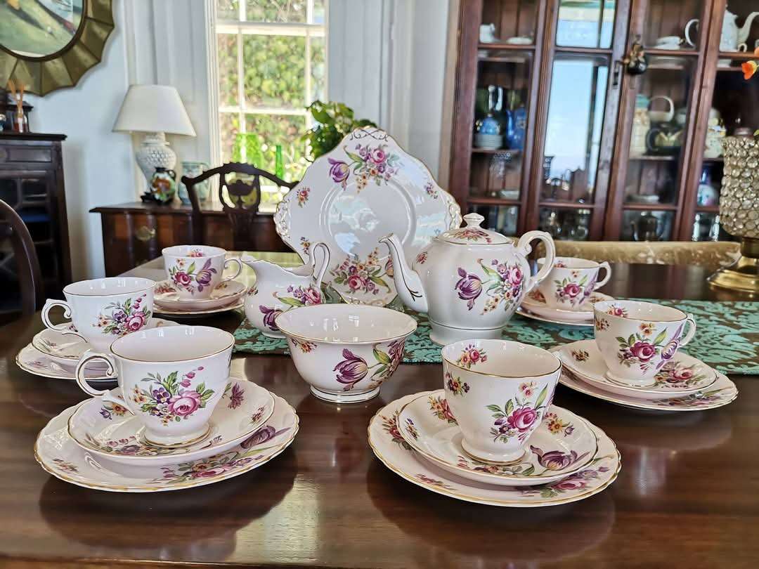 Vintage Tuscan Fine English Bone China Tea Set  Elegant "Montrose" Design