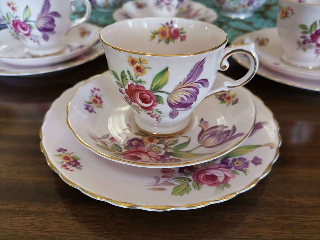Vintage Tuscan Fine English Bone China Tea Set  Elegant "Montrose" Design