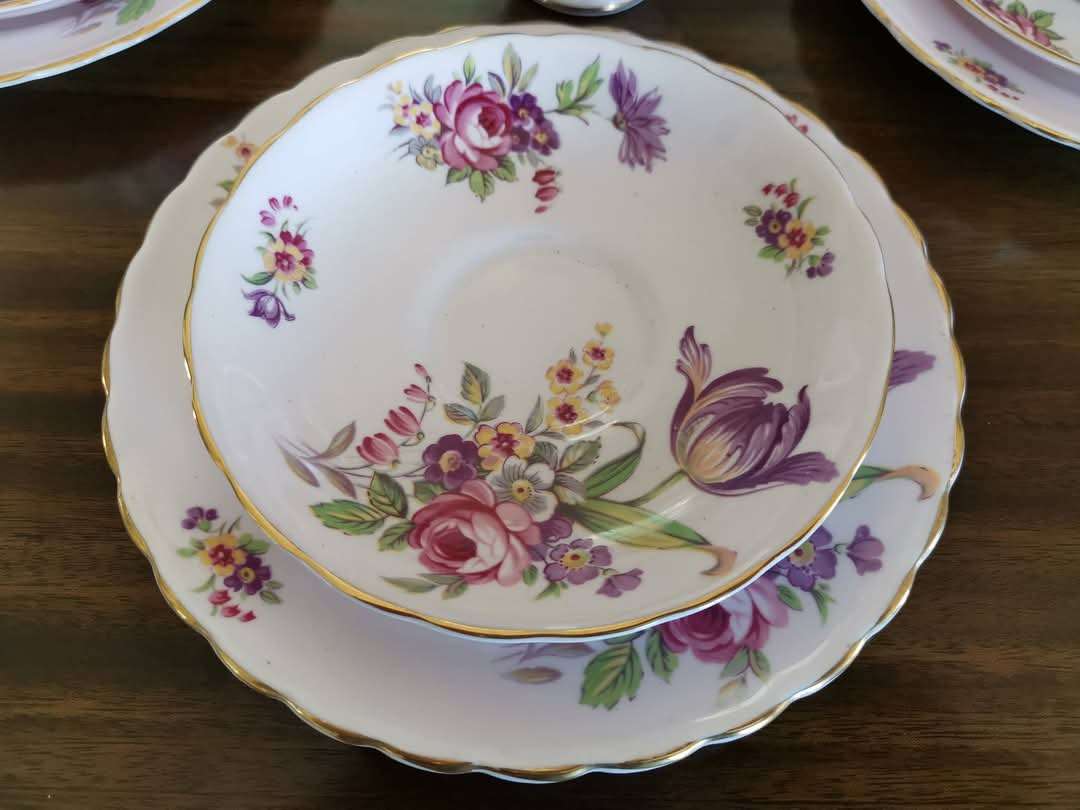 Vintage Tuscan Fine English Bone China Tea Set  Elegant "Montrose" Design