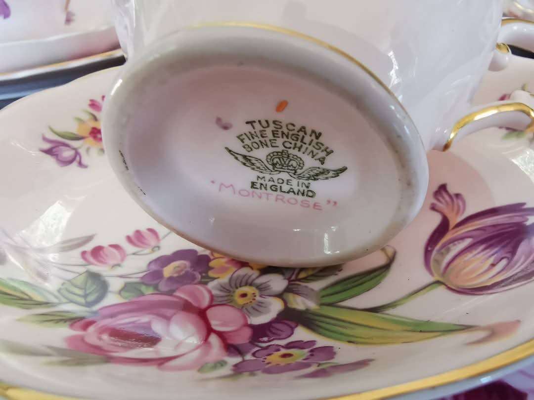 Vintage Tuscan Fine English Bone China Tea Set  Elegant "Montrose" Design