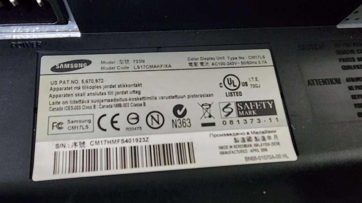 One Lot containing 2 x Samsung VGA Monitors - Working (No Stands or Cables - See Description)