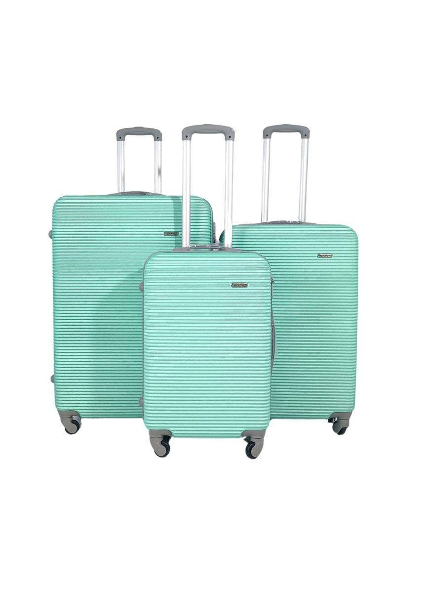 BeginAgain 3-Piece Green Hard Shell Luggage Set with Spinner Wheels, Lock & Ribbed Glossy Finish
