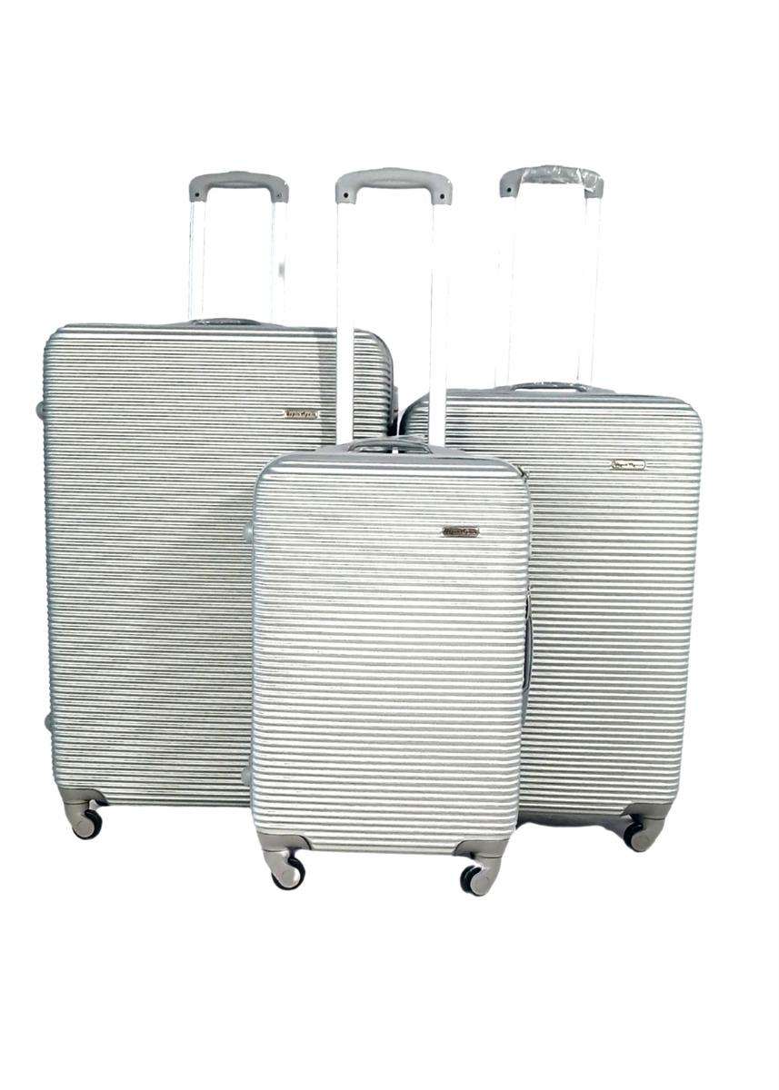 3-Piece Silver Hard Shell Luggage Set with Spinner Wheels, Locks & Scratch-Resistant Exterior