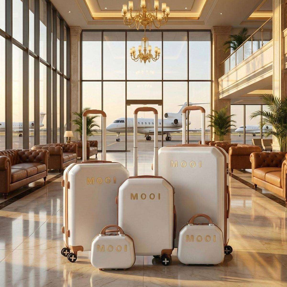 Mooi White PC ABS Trolley Luggage Set 5-Piece Spinner Suitcases TSA Lock Vanity Backpack
