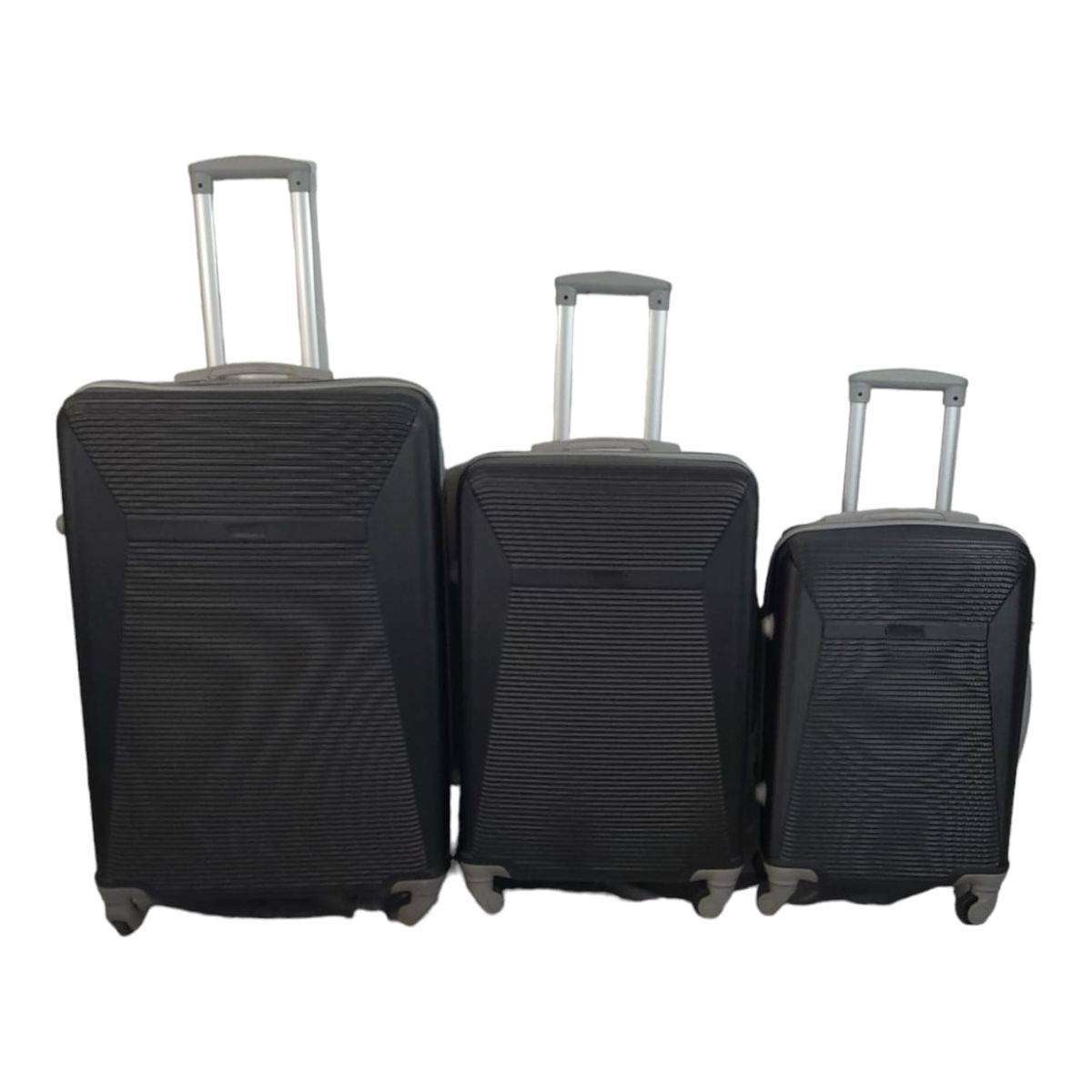 3pc ABS Trolley Luggage Set Black Spinner Wheels Combination Lock Carry On Medium Large