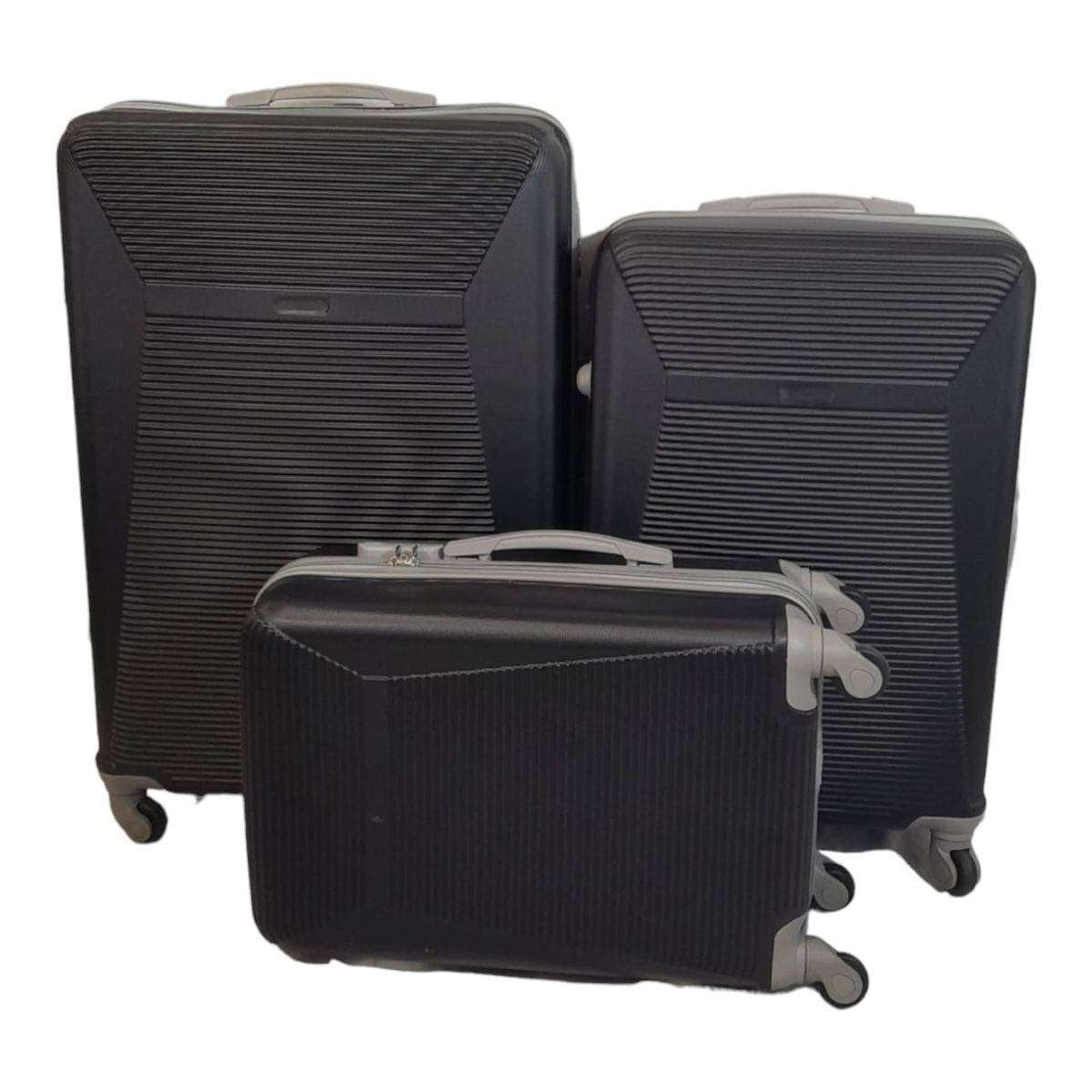 3pc ABS Trolley Luggage Set Black Spinner Wheels Combination Lock Carry On Medium Large