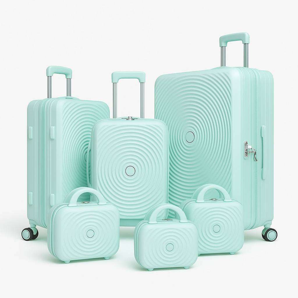 Premium 5-Piece Polycarbonate Luggage Set Light Green  TSA Lock, Spinner Wheels, Vanity Cases