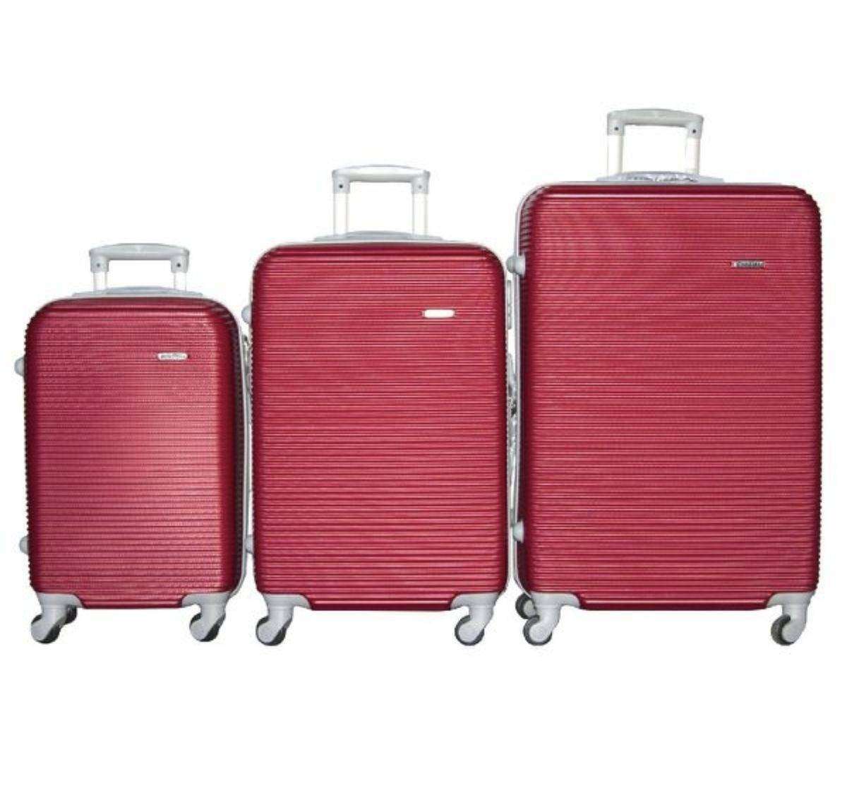 Red ABS 3 Piece Trolley Luggage Set with Spinner Wheels Hard Shell Travel Suitcases