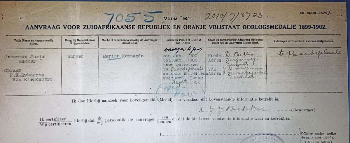 BOER WAR ABO MEDAL - BURGER JJ BEKKER
