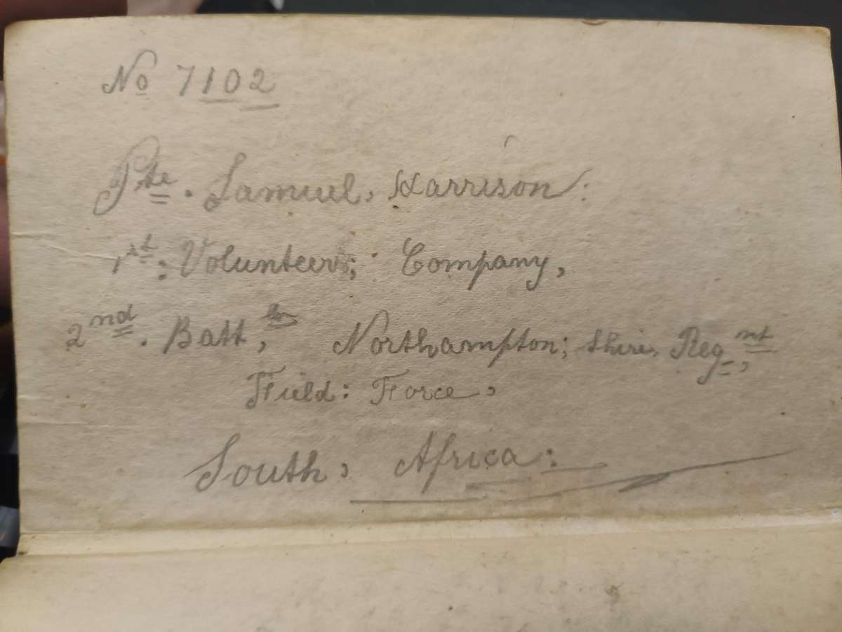 1900 BOER WAR BIBLE - NORTHAMPTONSHIRE REGIMENT.- PTE SAMUEL HARRISON