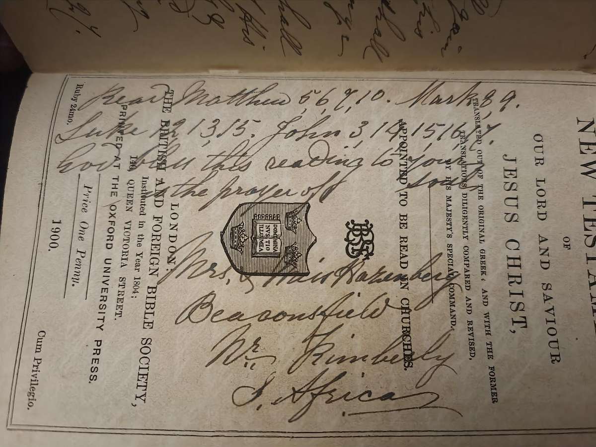 1900 BOER WAR BIBLE - NORTHAMPTONSHIRE REGIMENT.- PTE SAMUEL HARRISON