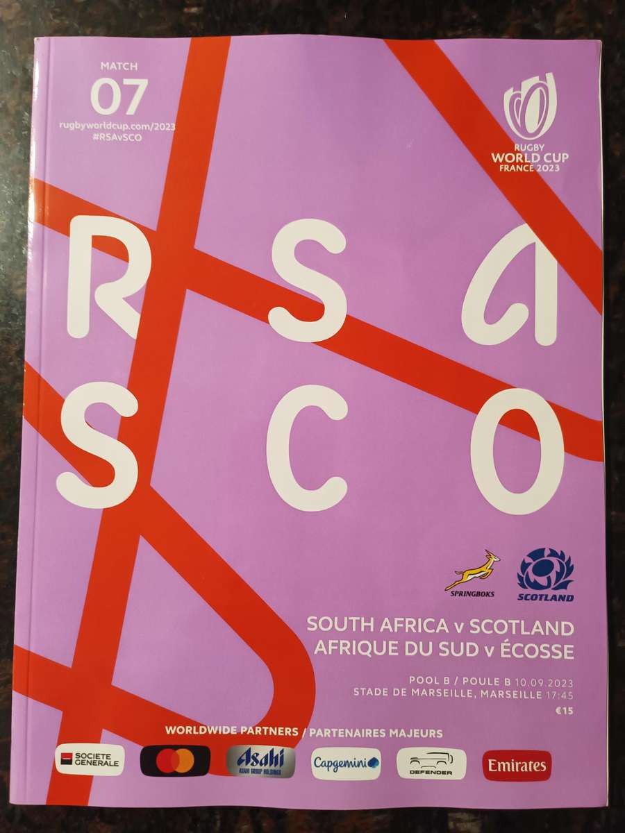 2023 RUGBY WORLD CUP SPRINGBOKS V SCOTLAND PROGRAMME