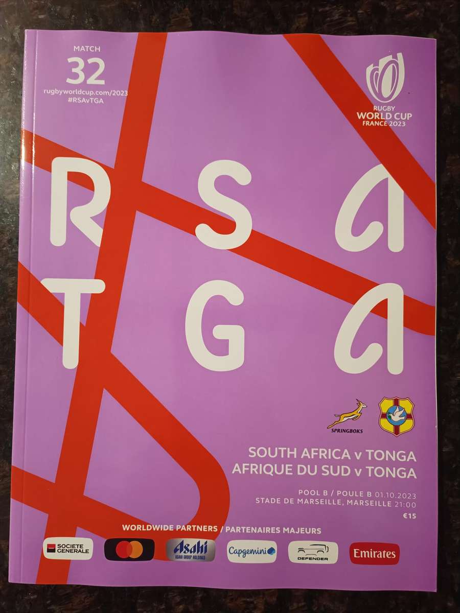 2023 RUGBY WORLD CUP SPRINGBOKS V TONGA PROGRAMME