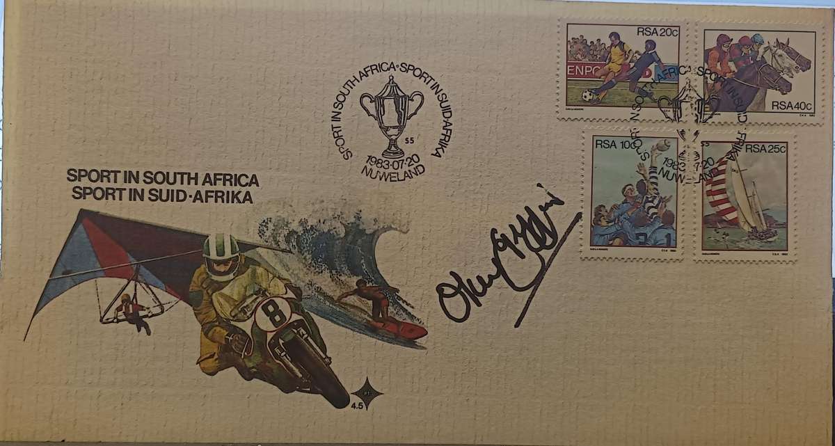 SIGNED RUGBY AND CRICKET FDC X 4 - DANIE CRAVEN , OKEY GEFFIN , HENNIE LE ROUX , GRAEME POLLOCK -