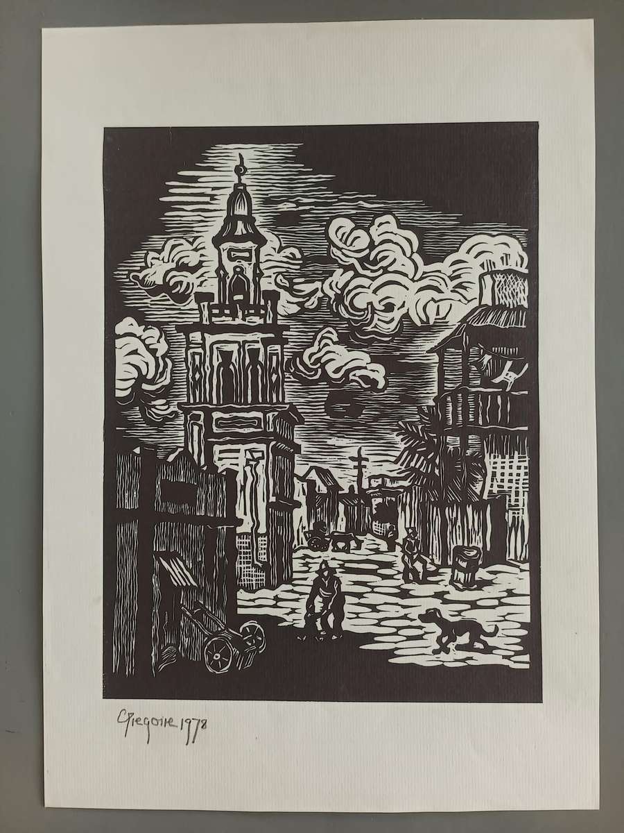 GREGOIR BOONZAIER SIGNED LINOCUT - DISTRICT 6 - 300 X 230