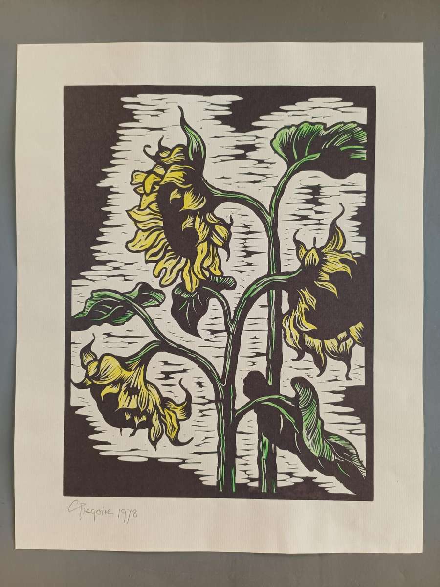 GREGOIR BOONZAIER SIGNED COLOUR LINOCUT - 300 X 230 IMAGE SIZE