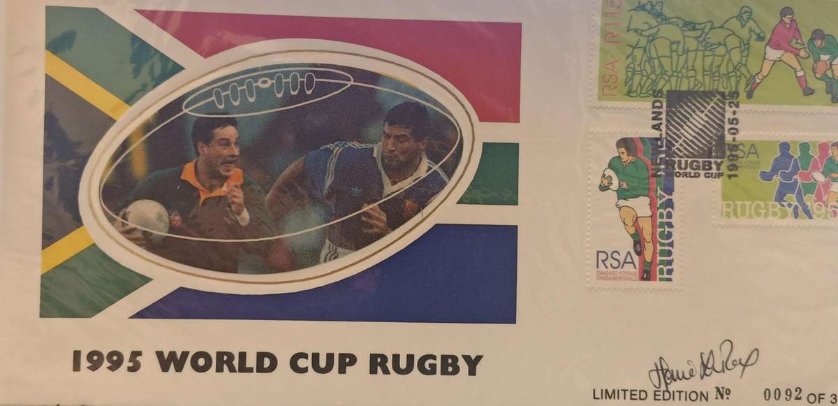 SIGNED RUGBY AND CRICKET FDC X 4 - DANIE CRAVEN , OKEY GEFFIN , HENNIE LE ROUX , GRAEME POLLOCK -