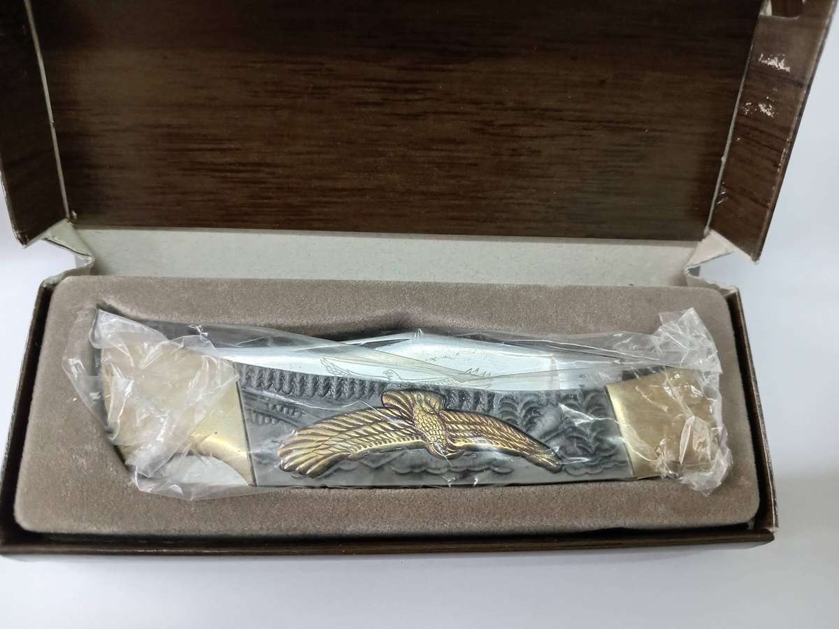 1980s Vintage Brass Eagle Folding Lockable Pocket Knife