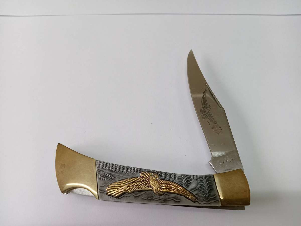 1980s Vintage Brass Eagle Folding Lockable Pocket Knife