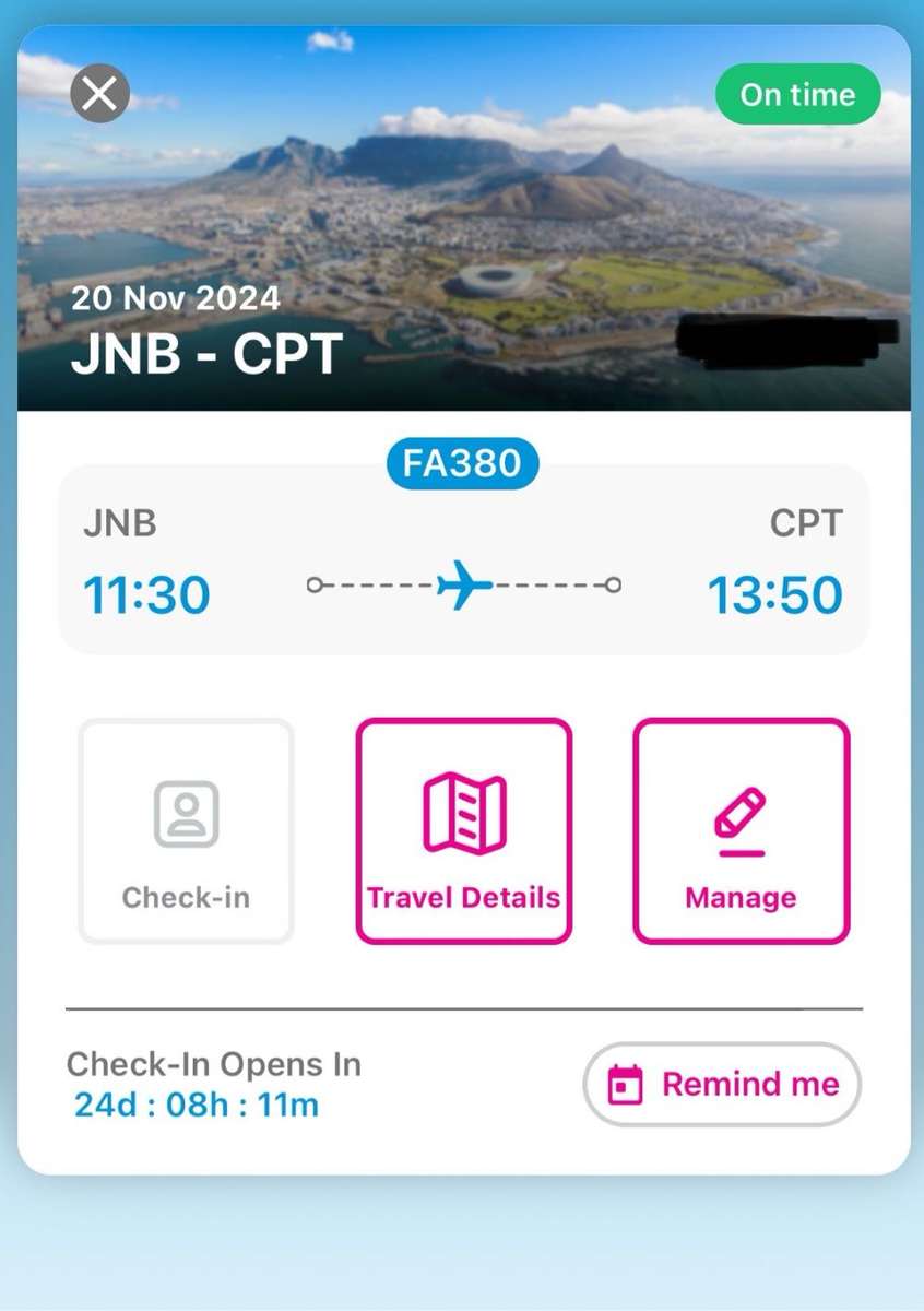 2x Return Flight Tickets from Johannesburg to Capetown 20 Nov 2024 -  23 Nov 2024