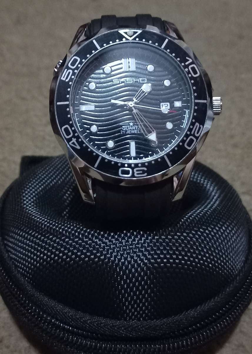 Large dial men's watch in watch protection zippered case