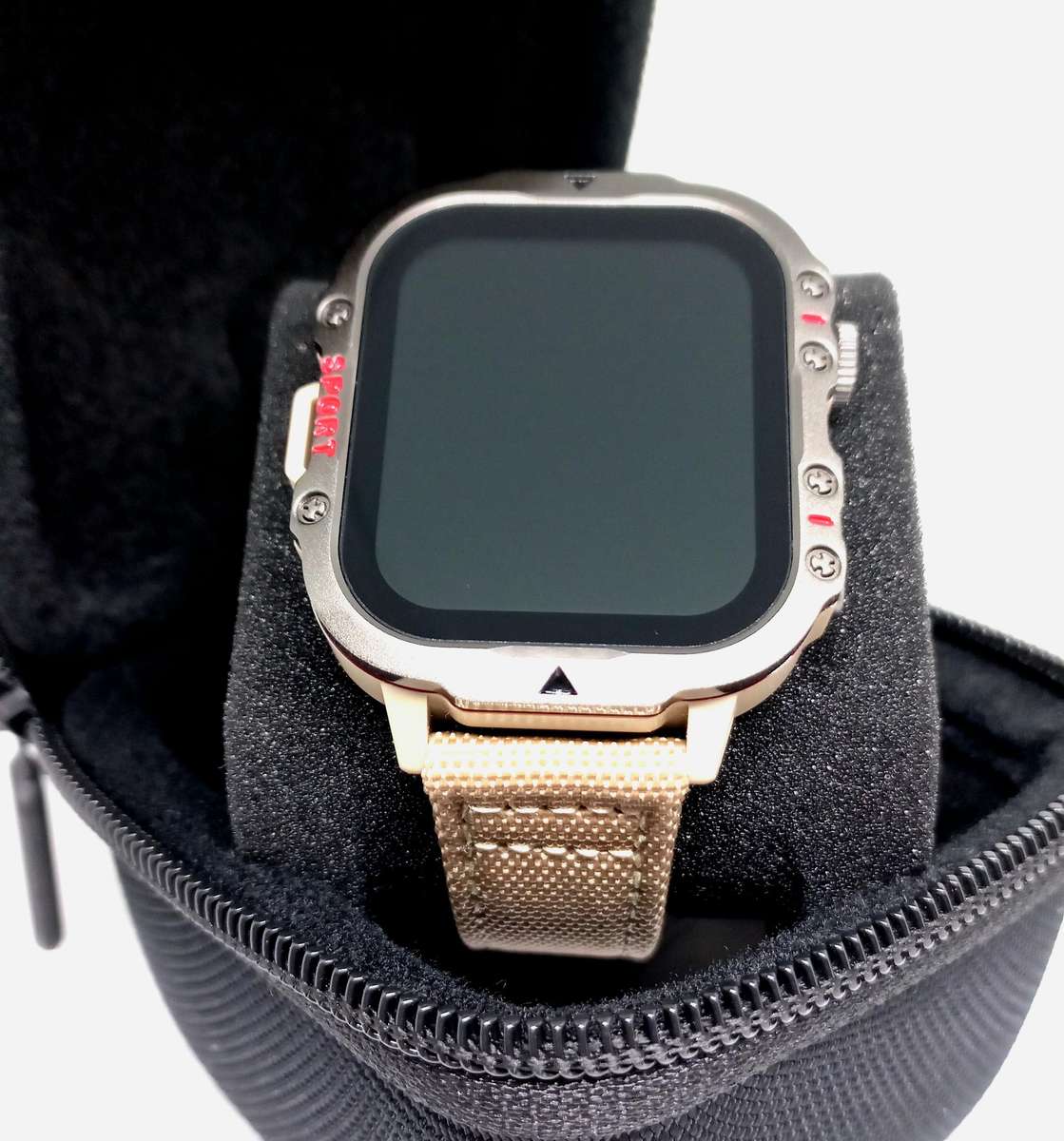 Unique Khaki smart watch with canvas strap