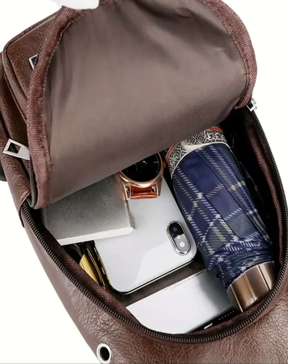 Brown Synthetic Leather waterproof sling bag