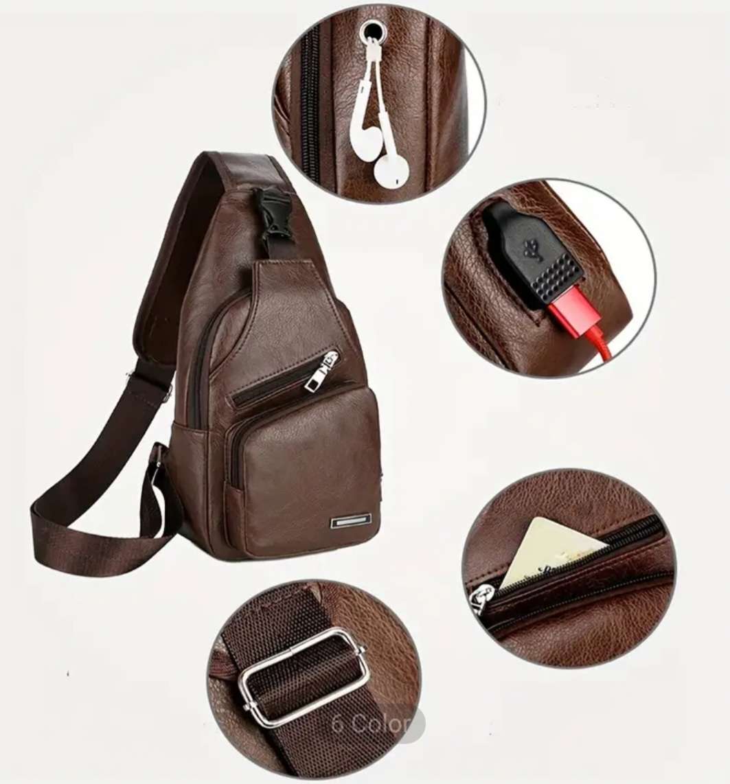 Brown Synthetic Leather waterproof sling bag