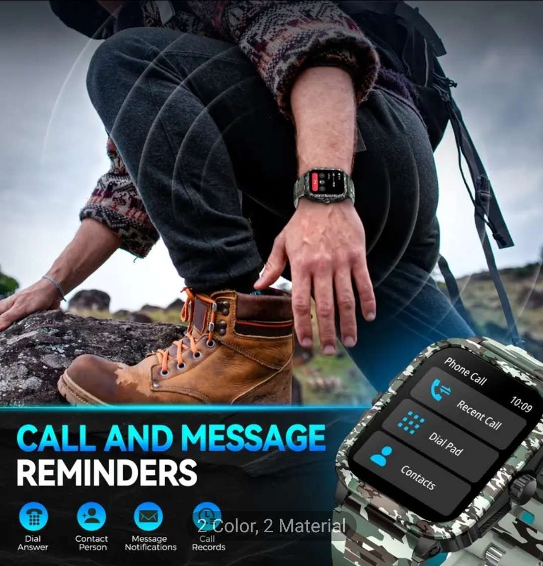 Jelloo KT71 Voice assist Green camouflage rugged smart watch