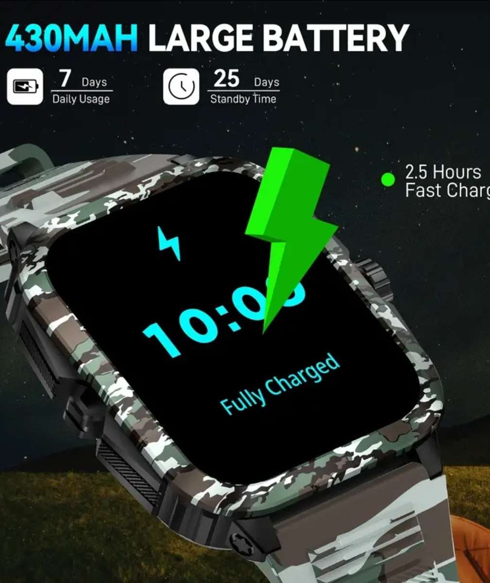 Jelloo KT71 Voice assist Green camouflage rugged smart watch