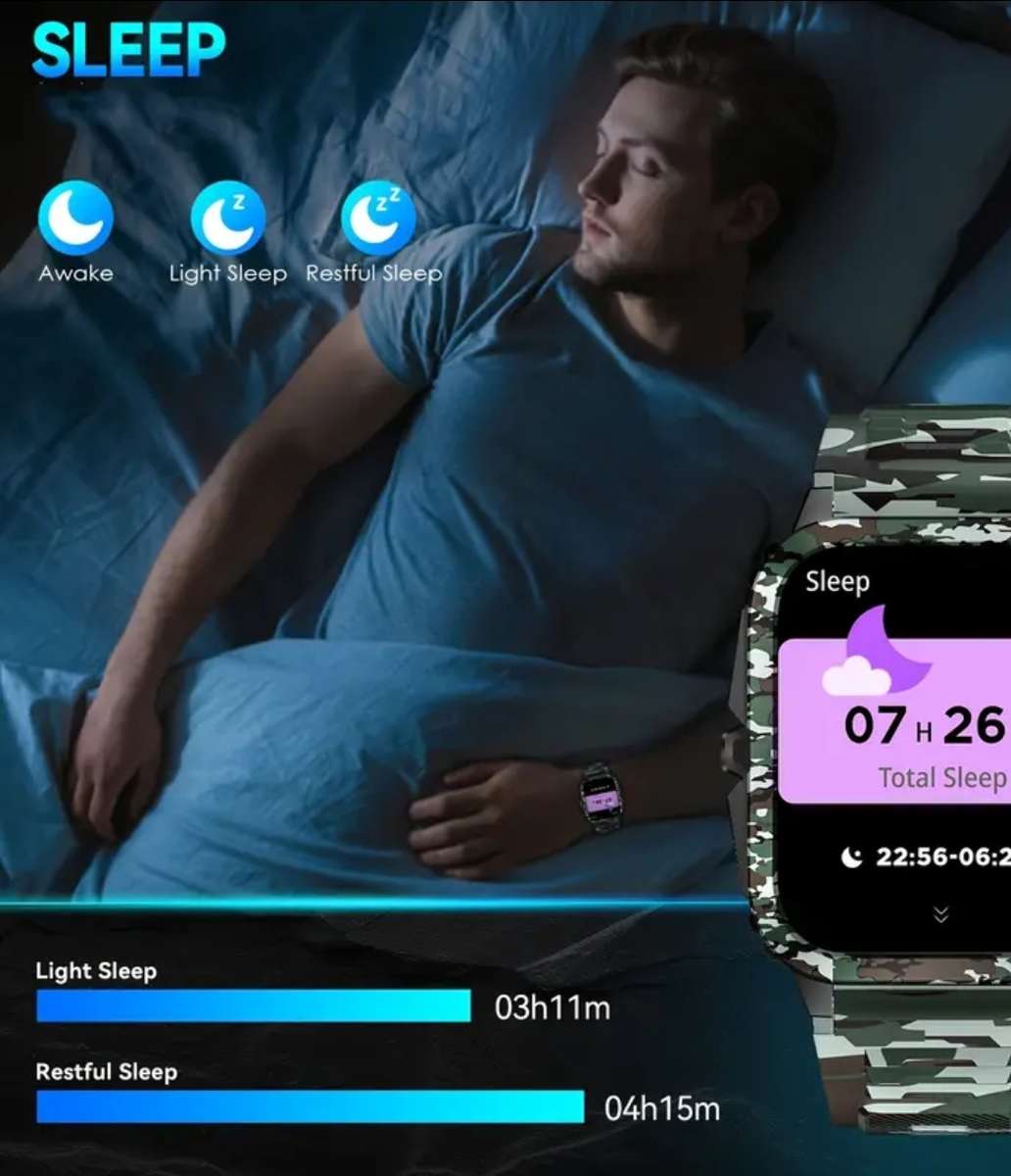 Jelloo KT71 Voice assist Green camouflage rugged smart watch