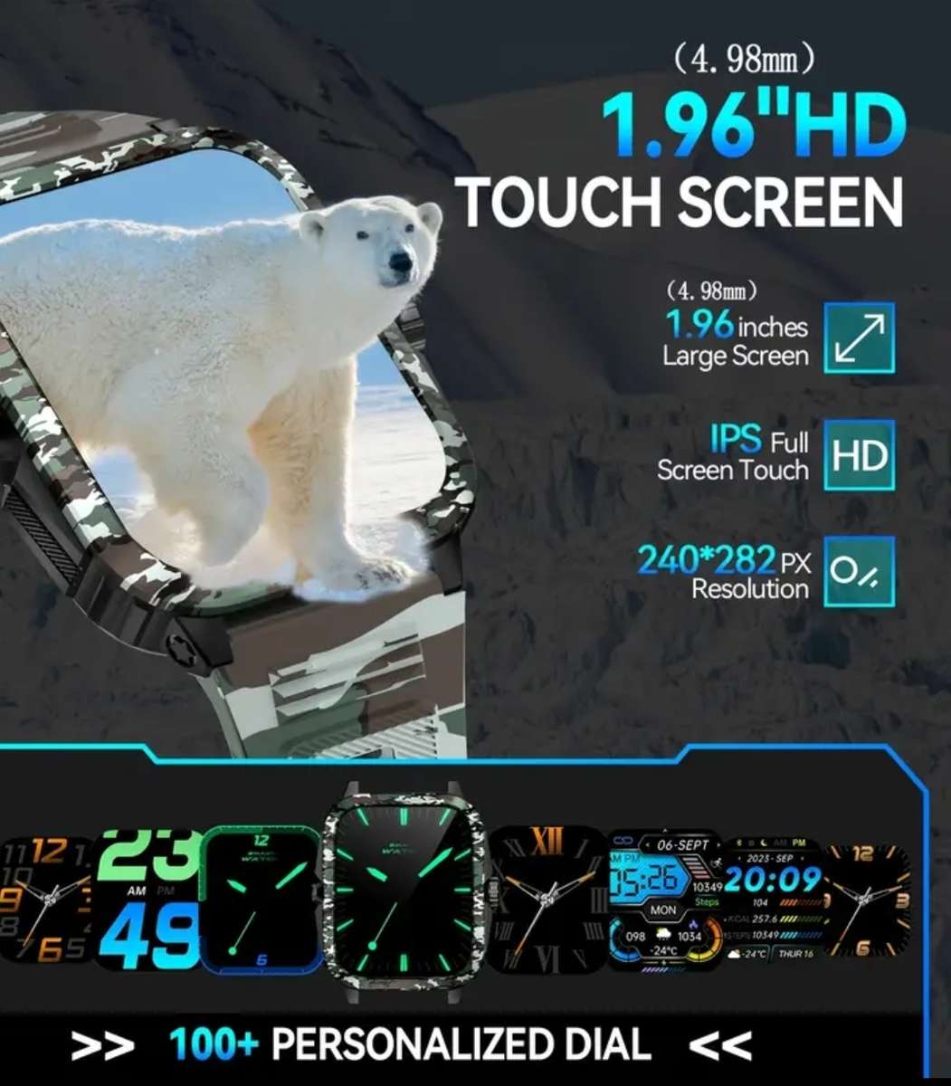 Jelloo KT71 Voice assist Green camouflage rugged smart watch