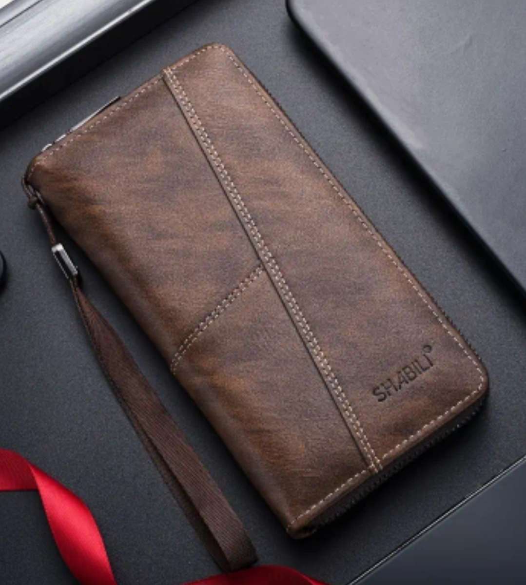 Gentleman's large full zipper wallet- soft patented leather