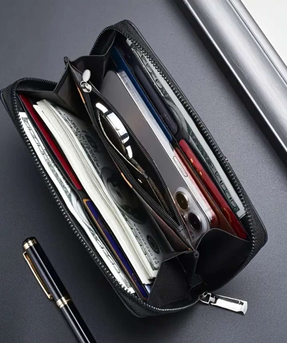 Gentleman's large full zipper wallet- soft patented leather
