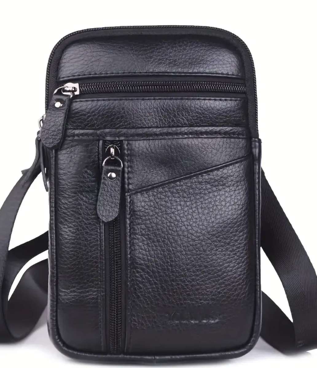 Genuine Leather cross body or shoulder bag - black