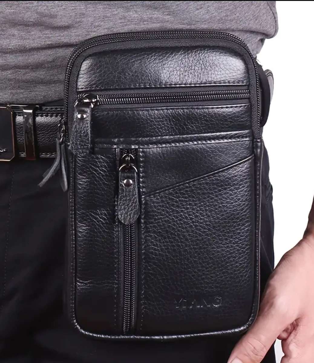 Genuine Leather cross body or shoulder bag - black