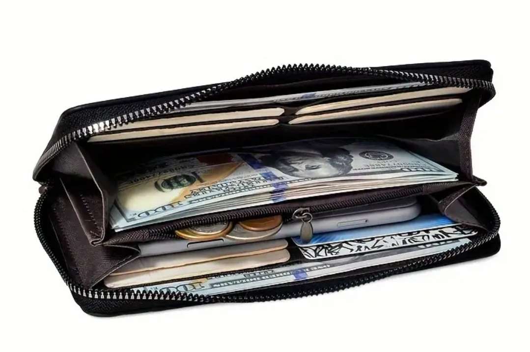 PU leather full zipper closure unisex wallet