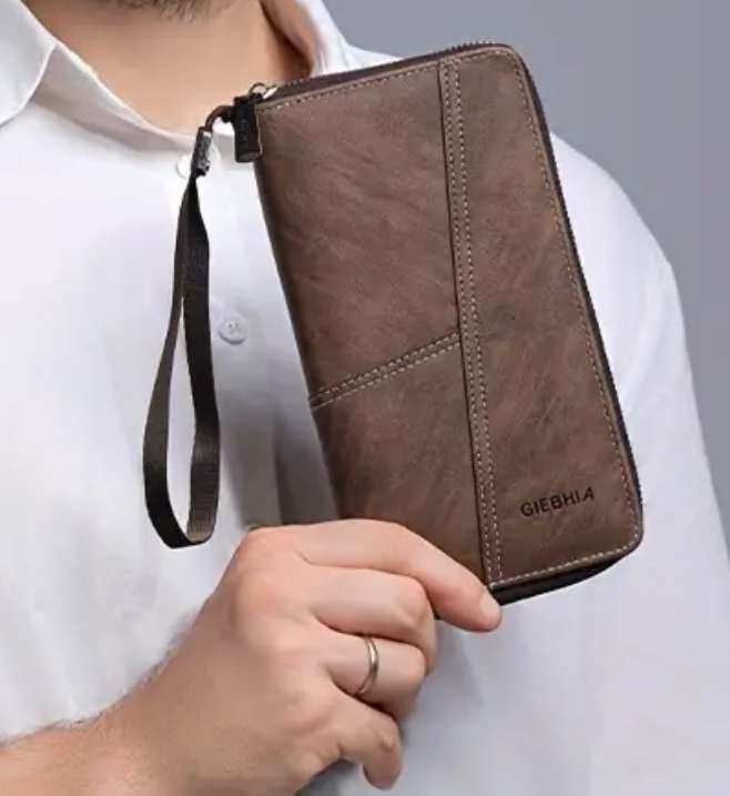 PU leather full zipper closure unisex wallet