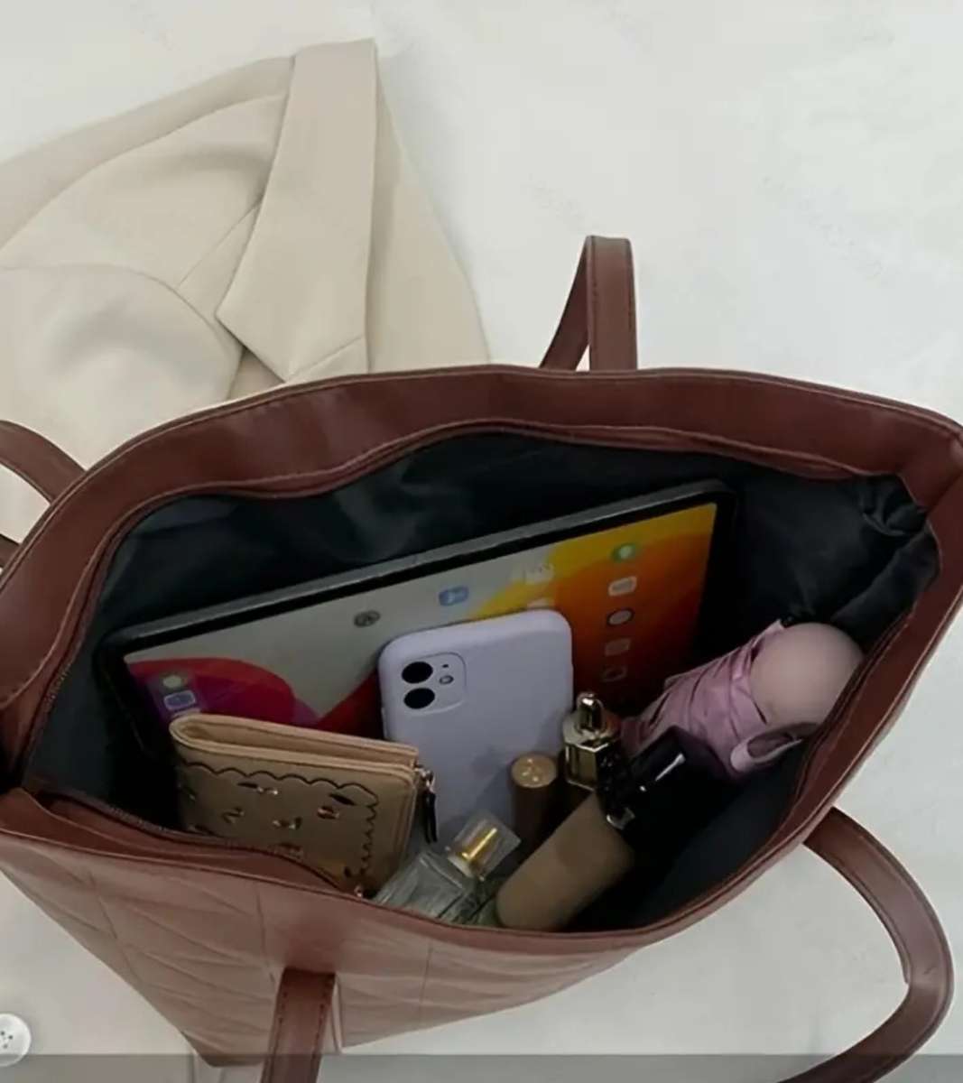 PU Leather tote bag - brown