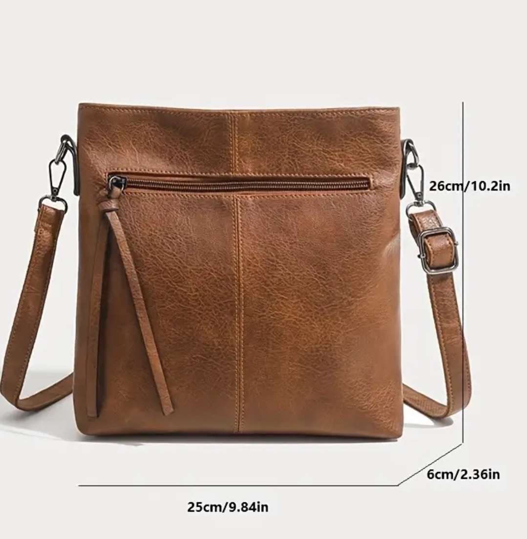 Brown PU leather shoulder sling bag