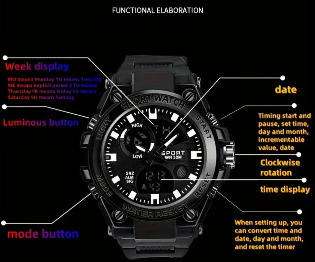 Men's dual display sport watch