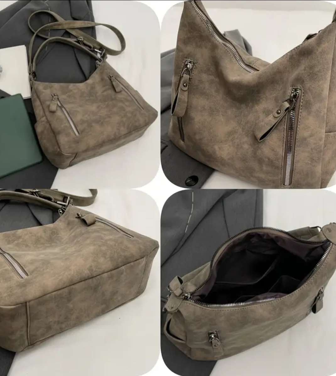 Khaki soft PU leather shoulder sling handbag