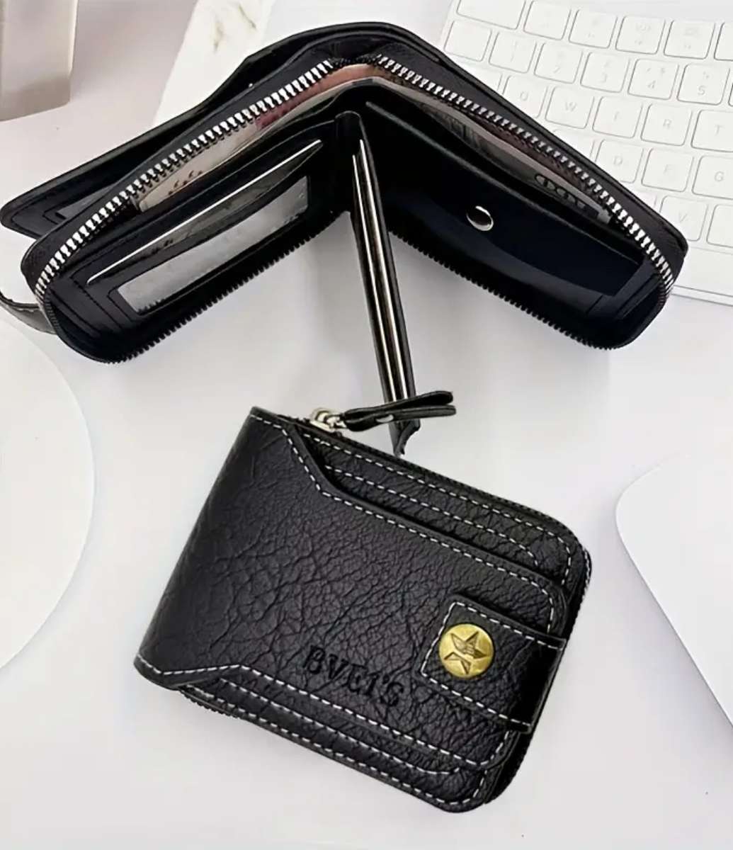 Black PU leather wallet for men - black